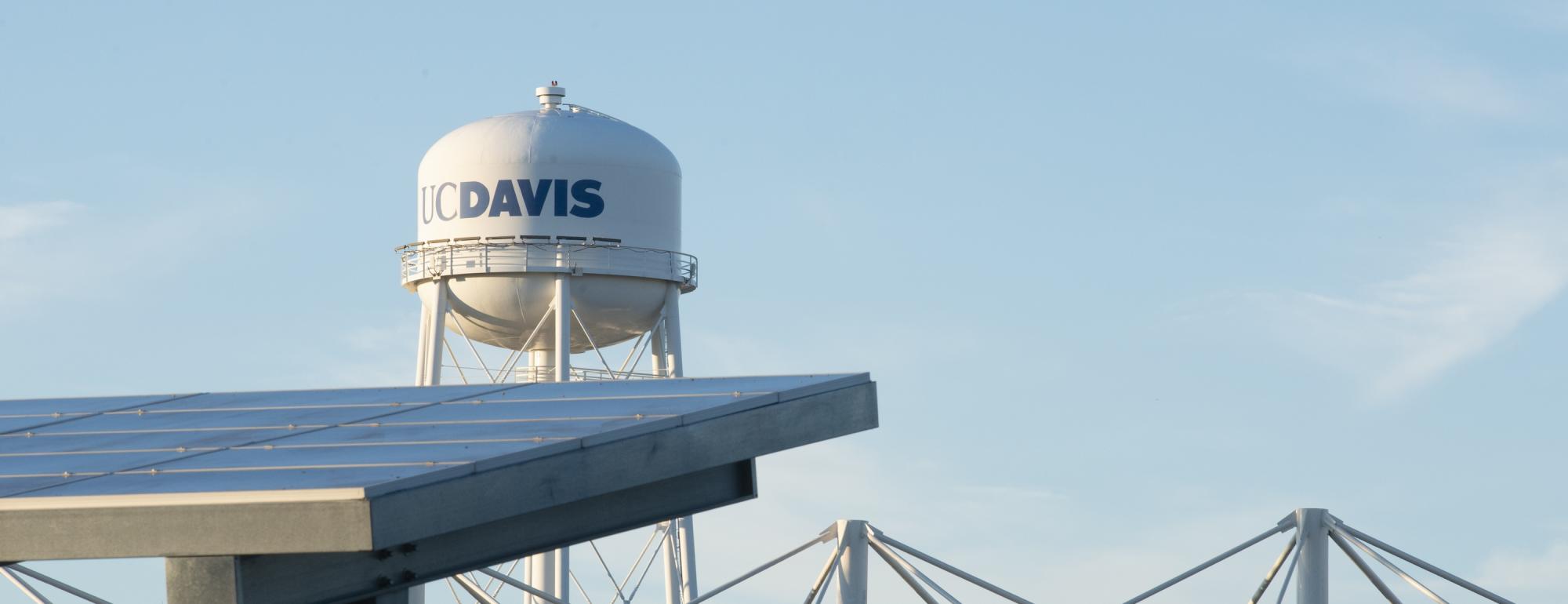 UC Davis water tower and solar panel array