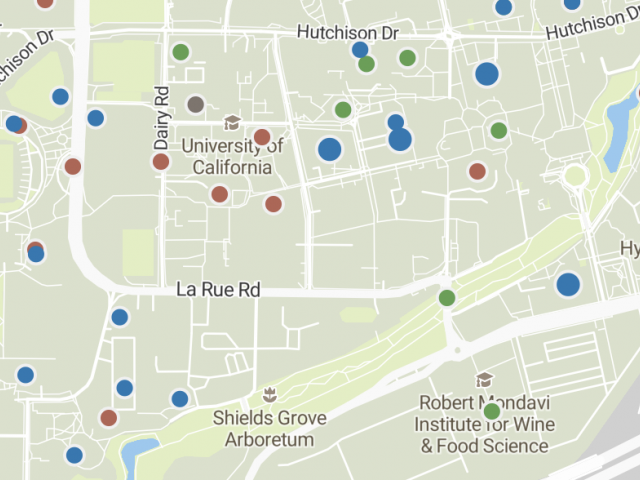 Image from interactive map showing all active construction projects on the Davis campus of UC Davis.